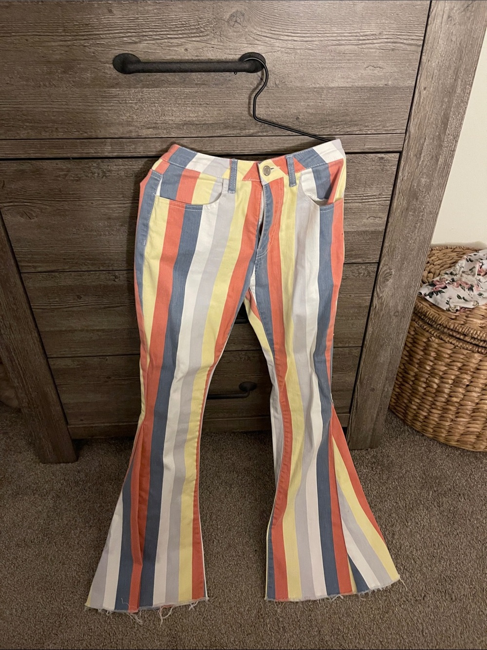 Buckle Multicolor Vertical Stripe Flare Jeans